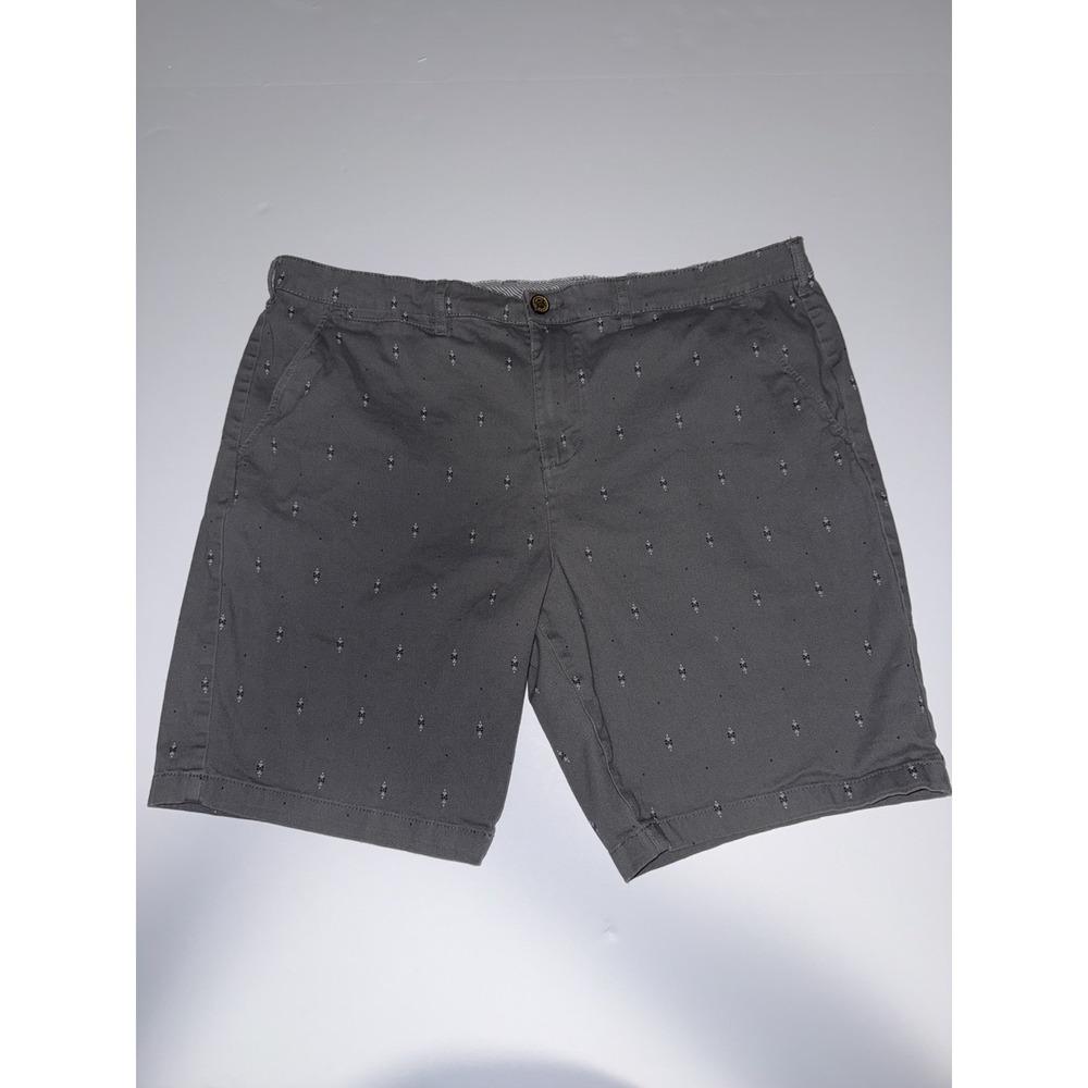 Jachs New York Men 38 Chino Shorts Grey Embroidered Pattern Flat Front Preppy